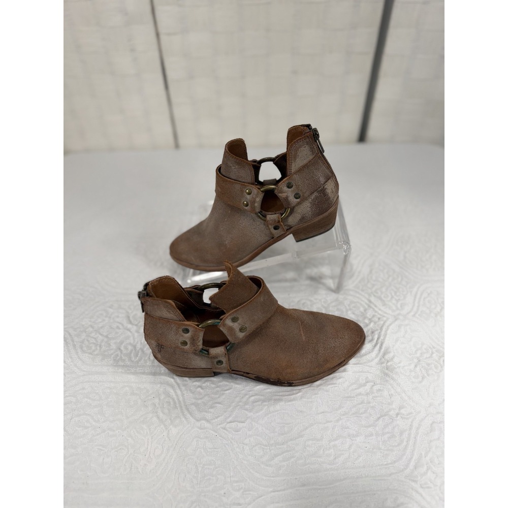 Frye Ray Harness booties brown distressed leather back zip womens 6m